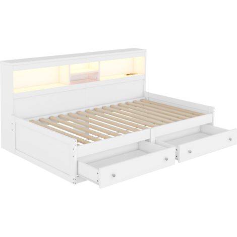 Tagesbett 90 x 200 cm mit 2 Schubladen, Ambient-LED, USB-Anschlüssen, weiß (1/5)
