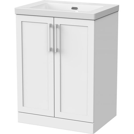 Stonnall Traditional Floor Standing 2 Door Vanity Unit with 0 Tap Hole Fireclay Basin, 600mm, Matt White