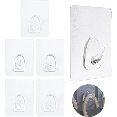 6 Pièces Crochet Adhésif Crochets Adhesifs Transparent Auto Adhesif Bain,Cuisine,Plafond,Accrocher,Mural,Porte,Peignoirs,Porte Serviette Max 10 kg (1/5)