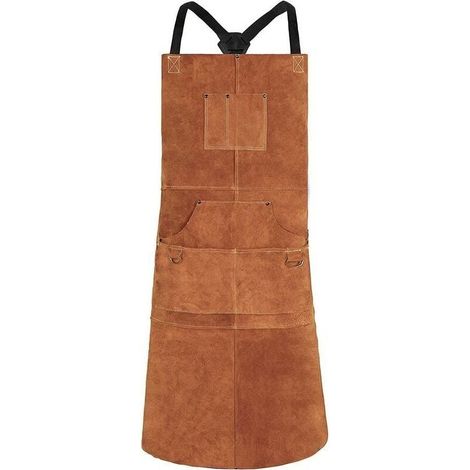 Delantal de soldadura, delantal de trabajo con 6 bolsillos, delantal de cocina multifuncional de 61 x 91 cm, tirantes ajustables de la talla M a la XXL para hombres y mujeres, color marrón. (1/5)