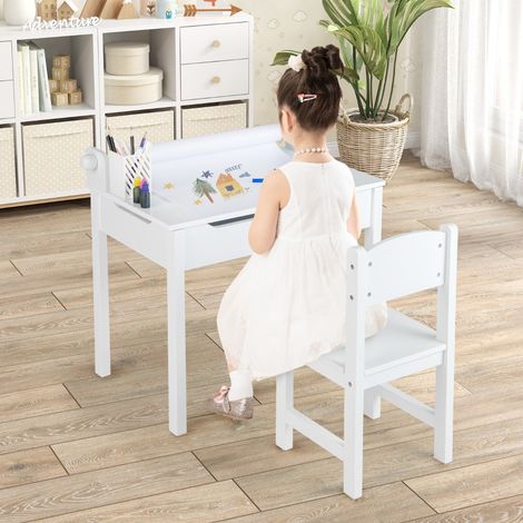 Bureau pour Enfants Blanc avec Tabouret et Plateau Rabattable CW2045 Maison Chic (1/2)