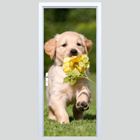 Adhesivo de tela para puerta, perro con flor, 177PD