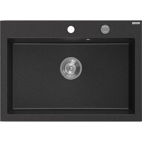 Mexen Elix Granitspüle 1-beckig 700 x 500 mm, schwarz/silber Metallic, Chrom Siphon - 6526701005-73 (1/5)