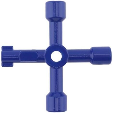 Clé en croix bleue à quatre voies, clé multifonction universelle, adaptée aux armoires électriques, trépieds, vannes et compteurs d'eau (1/3)