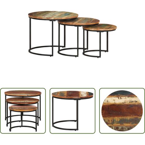 Table d'appoint bois -  Tables gigognes 3 pcs Bois de récupération massif (1/5)