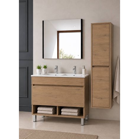 Meuble de salle de bain avec pieds avec vasque extra-plat ORIGENBATH NEBARI sur pieds avec tiroir sans miroir 120x45 cm double vasque estepa avec colonne (1/5)