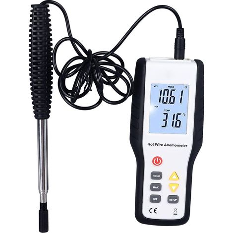 Thermal Anemometer, Portable LCD Display, Digital Airflow Speed Meter, High Sensitivity, Wind Speed Meter, Temperature Meter for
