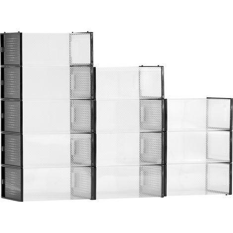 Boîtes à Chaussures Empilables Lot de 12PCs, Rangement Chaussures jusqu’à la Pointure US 11, Organisateur Modulaire en Plastique, pour Ranger Talons Hauts, Bottes et Chapeaux, Cadre Noir (1/5)