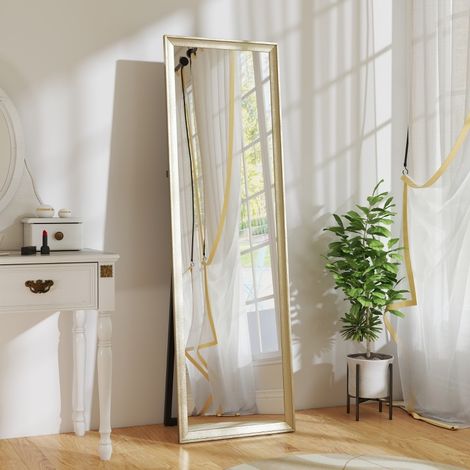 Espejo de cuerpo entero 160 x 50 cm, dorado, con soporte plegable OKMYHOME (1/5)