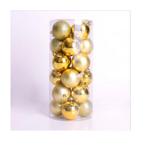 Adornos navideños transfronterizos, juego de 24 bolas navideñas en forma de tambor (3/4/5/6/7/8 cm), colgantes navideños dorados al por mayor (3 cm, 24 piezas). (1/5)