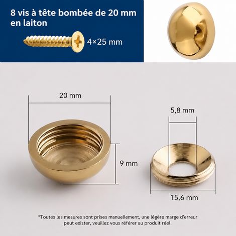 Cache-vis décoratifs en laiton 20 mm avec 8 vis autotaraudeuses M4 couleur laiton pièces20mm m4 réf 7347 2,9 × 2 × 2,9 cm 10 g – Livraison gratuite
