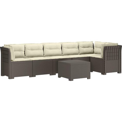 Canapé de Jardin Modulable 6 Places Aspect Rotin PP avec Table et Coussins Gris Clair - PANGIVO (1/5)