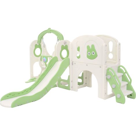 Joyz Scivolo con Tunnel per Bambini 6 in 1, Parco Giochi Interno / Esterno con Altalena, Scala da Arrampicata, Canestro da Basket e Telescopio, Set da Gioco con Scivolo Verde Chiaro, da 3 Anni (1/5)