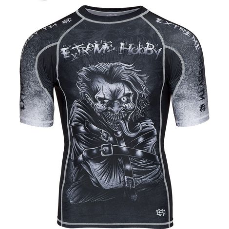 Herren-Rashguard mit kurzen Ärmeln, Psycho-Clown-Motiv, Größe S, Schwarz