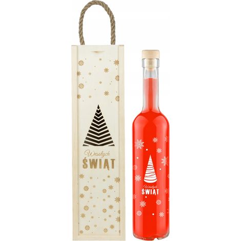 HOLZKISTE + FUTURA-Flasche 0,5 l mit WEIHNACHTSBAUM-Aufdruck
