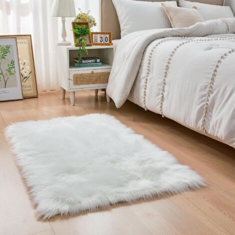 Peau de Mouton synthétique,Cozy Sensation comme véritable Laine Tapis en Fourrure synthétique, Man-Made Luxe Laine Tapis de Canapé Coussin (60x90cm, Blanc) (1/5)