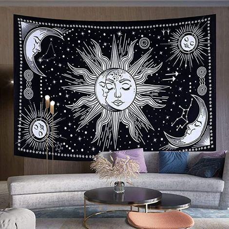 Décor mural Art Box Tapestrie Bohème Soleil, Tenture Murale Chambre Salon, Affiche Toile Coton 100%, Décoration Esthétique Chambre, Poster Tissu Mural 180cm (1/5)