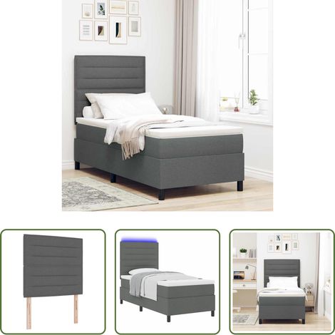 Matelas moyen-ferme -  Lit à ressorts avec matelas Gris foncé 80 x 200 cm tissu (1/5)