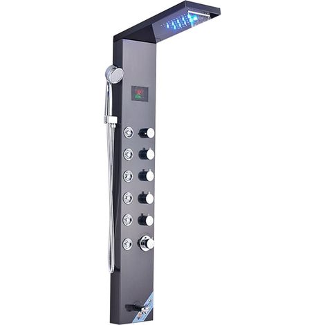 Ensemble de douche mitigeur thermostatique intelli Robinet de douche de salle de bain noir/brossé nouvellement de luxe, panneau de douche à LED, mitigeur de baignoire à colonne avec écran de températu (1/5)