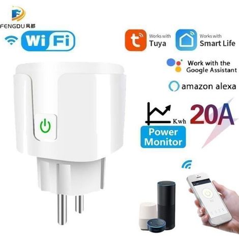 Prise intelligente WiFi Tuya EU 20A, prise électrique avec moniteur de puissance et fonction minuterie pour prise UE (1/4)