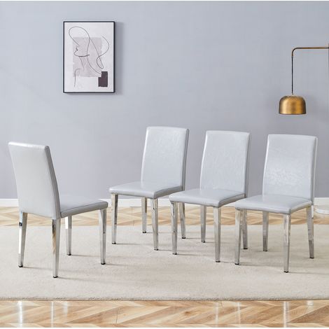 MEUBLIV Set mit 4 Esszimmerstühlen 90 cm hellgrau - hohe Rückenlehne, Metall (1/5)