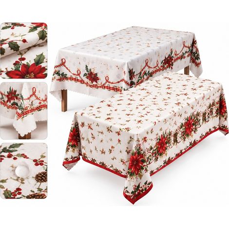 2 Pcs Nappe de Noel 150 x 180 cm Motifs Differents Houx Polyester Imprime Etanche Tache Table Fete Cuisine Salle a Manger Deco (1/4)