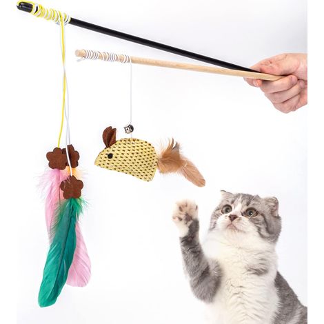 Lot de 2 bâtons pour chats, jouet à plumes interactif, stylo pour chats, fabricant de jouets pour chats (1/5)