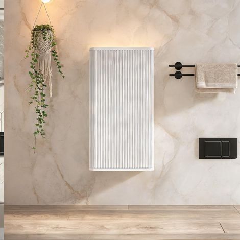Meuble de rangement mural blanc avec étagères et ouverture (1/5)