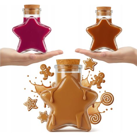 Botella de vidrio STAR de 150 ml, recipiente tipo tarro con forma de estrella para bebidas alcohólicas, vino y dulces. (1/5)