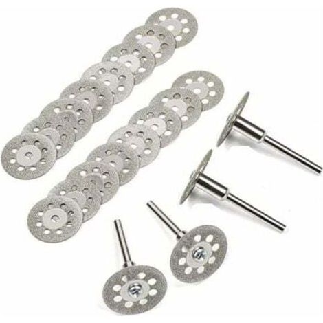 Disques Diamant de Coupe 20Pcs 22mm Mini avec 4 Mandrins Tiges pour Outils Rotatifs Verre Gemmes Tronçonnage (1/4)