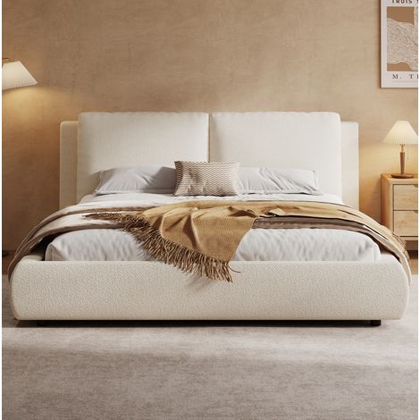Letto matrimoniale 180x200 cm beige in bouclé con contenitore idraulico e rete a doghe (1/5)
