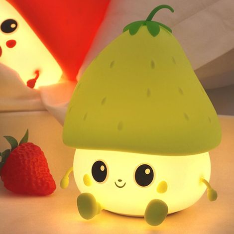 Veilleuse en silicone à motif dessin animé - Idéale pour le camping, les chambres, les dortoirs, etc. - 1 pièce, fraise verte (1/5)