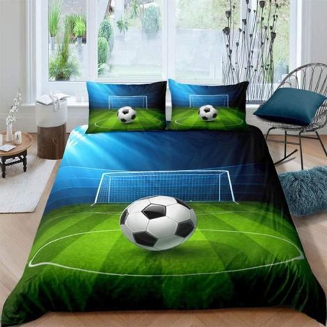 Housse De Couette - 140x200 cm - Football - Ensemble Literie 3 Pièces - Taies D Oreiller 50x75 cm (1/4)