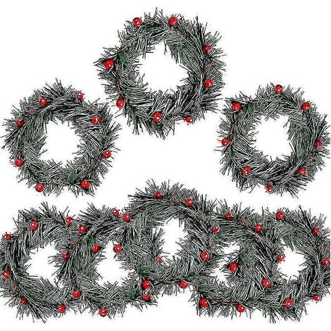 Couronne de 8 bougies en forme de petites baies rouges artificielles de houx et d'aiguilles de pin, compatible avec les guirlandes de Noël. (1/5)