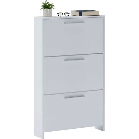 Scarpiera Ossi, Mobile Portascarpe 3 Vani, 3 Ante, Chiusura a Ribalta, 69x17x115h cm Bianco