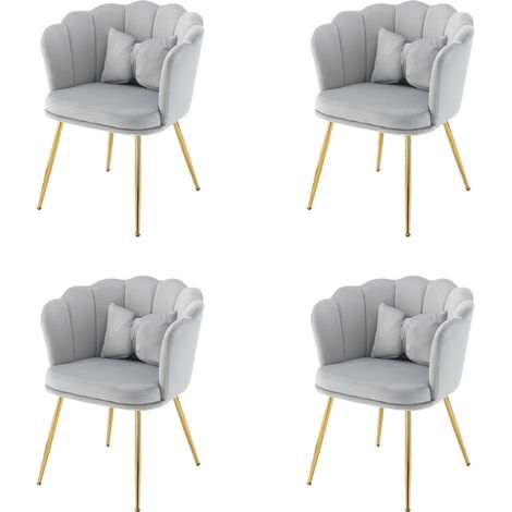 Set de 4 sillas tapizadas de terciopelo gris con respaldo floral y patas de metal dorado (1/5)
