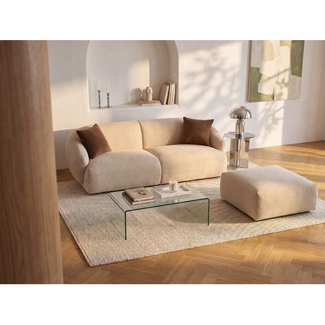 Divano 3 posti e pouf in tessuto testurizzato beige - MIBASTO (1/4)