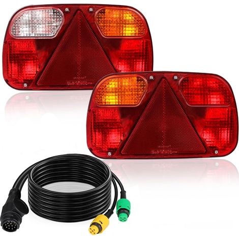 Kit Feux Arrière de Remorque 12V Éclairage De Freinage pour Camion Kit de Câblage Lampe Indicatrice Avec Prise 13 Broches Connecté et Câble de 5 Fils Long de 5,5m Approprié Caravane ou Camion (1/5)