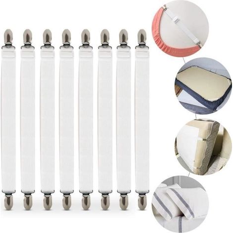 Attache Draps de Lit, 8pcs Tendeur Drap Sangles de Maintien de Drap Réglable, Fixateur de Drap pour Lit ou Canapé d'angle, Sangles (1/4)