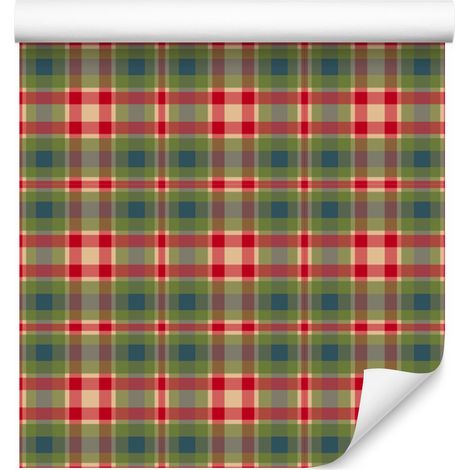 Carta da parati natalizia autunnale a quadri rossi, arancioni e marroni 50x1000 cm (1/5)