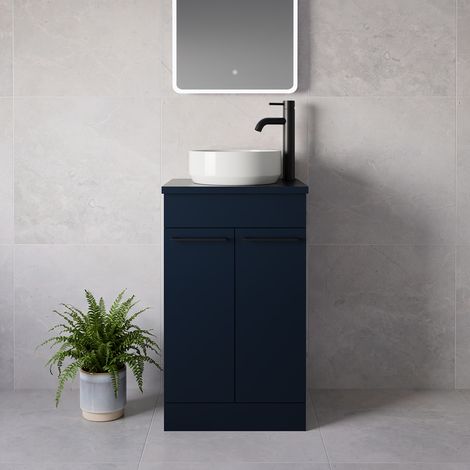 Napoli 390 Deep Blue 500mm 2 Door Vanity Unit for Countertop Basins - 500mm - Matt Black 160mm Handle