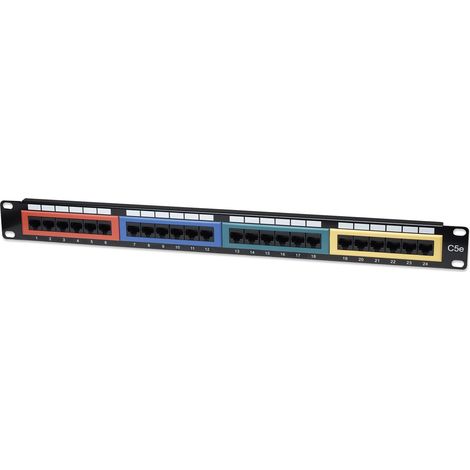 Pannello Patch UTP 24 Porte Cat.5E Codifica a Colori Nero di Alta Qualit� INTELLINET (1/4)