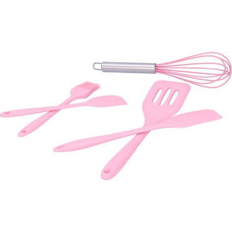 Ensemble de Spatules en Silicone Résistant à la Chaleur pour Cuisine et Pâtisserie (Rose) (1/5)
