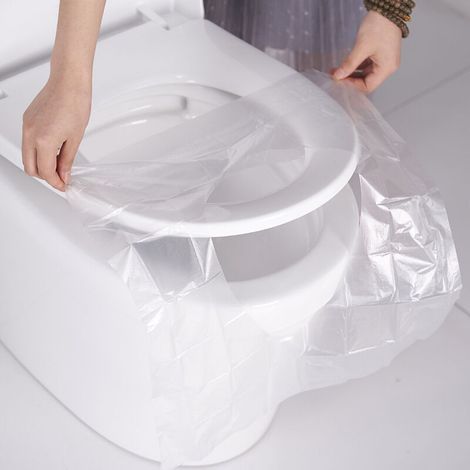 50 Pcs Disposable Antibacterial Toilet Seat Covers, Individually Wrapped Plastic Toilet Seat Covers for Travel and Camping (1/4)