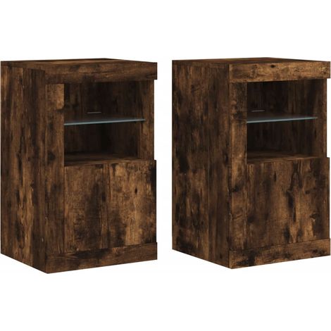 Maison Exclusive - Mesita de noche luces LED 2 uds madera ingenie