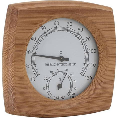 Thermomètre Hygromètre en Bois de Cèdre, 2-en-1 Horloge Murale Décorative, Accessoire Artisanal pour Sauna, Hammam, Spa, Salle de Bains (1/5)