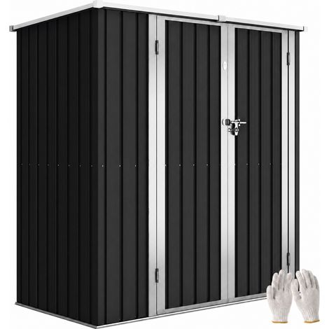 Outsunny cobertizo de jardín exterior metálico 1,37 m², 163x89x163 cm, con techo inclinado, puertas con pestillo y guantes, gris oscuro