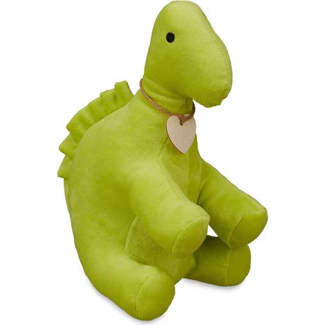 Relaxdays Tope Puertas Dinosaurio, Sujetapuertas Pesado, Tela y Arena, Cojín Suelo, 18 x 13 x 24 cm, Decorativo, Verde