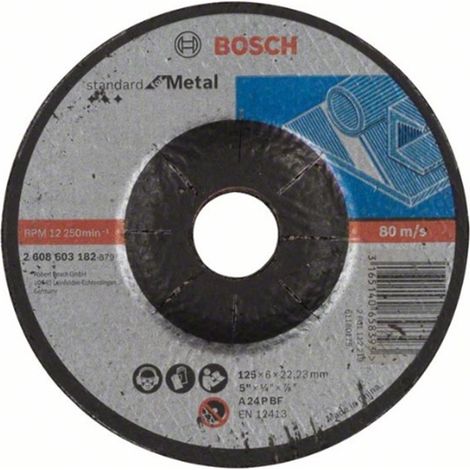 Disco de amolar Bosch para metal, 125 mm x 6,0 mm x 22,2 mm, estándar, para metal.