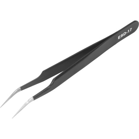 Pinces anti-statiques en acier inoxydable, pointes coudées pour SMD et épilation, modèle ESD-17 (1/5)
